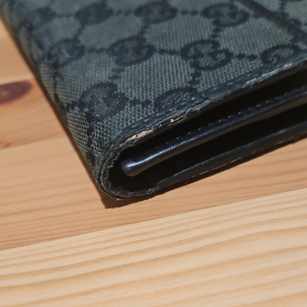 Gucci GG Monogram Black Canvas Leather Trifold Long Continental Wallet Vintage - Picture 11 of 15